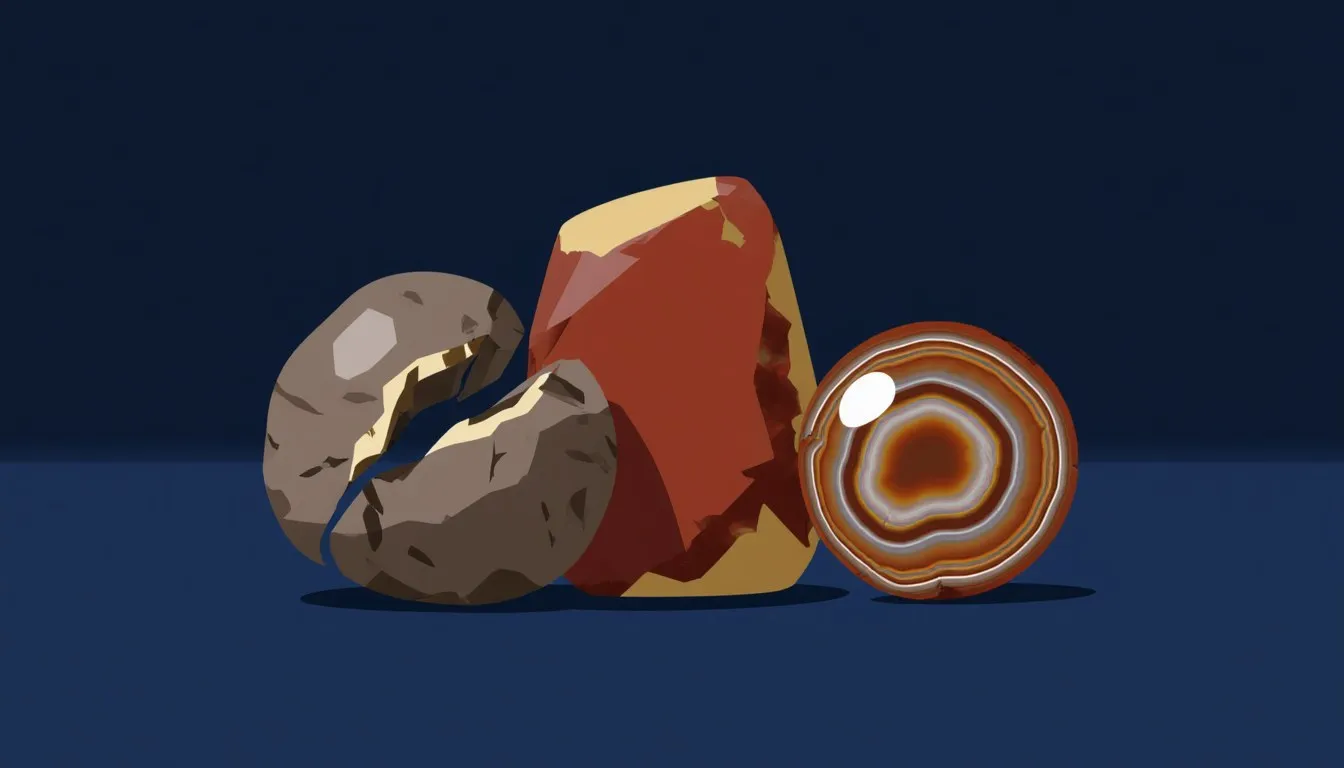 Illustration of chert nodules with one cut face showing banded layers