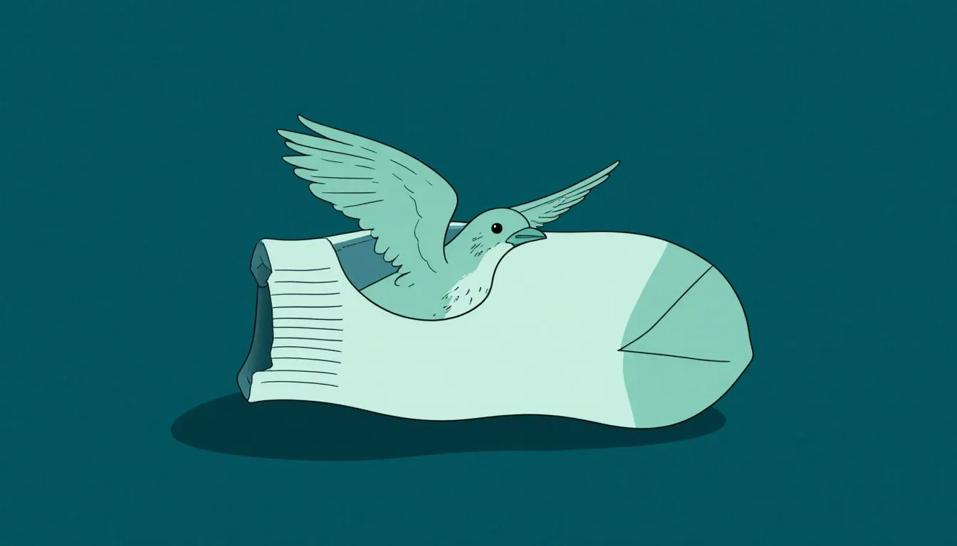 A small bird gently wrapped inside a sock with the toe cut open, a home first-aid method for a bird with an injured wing