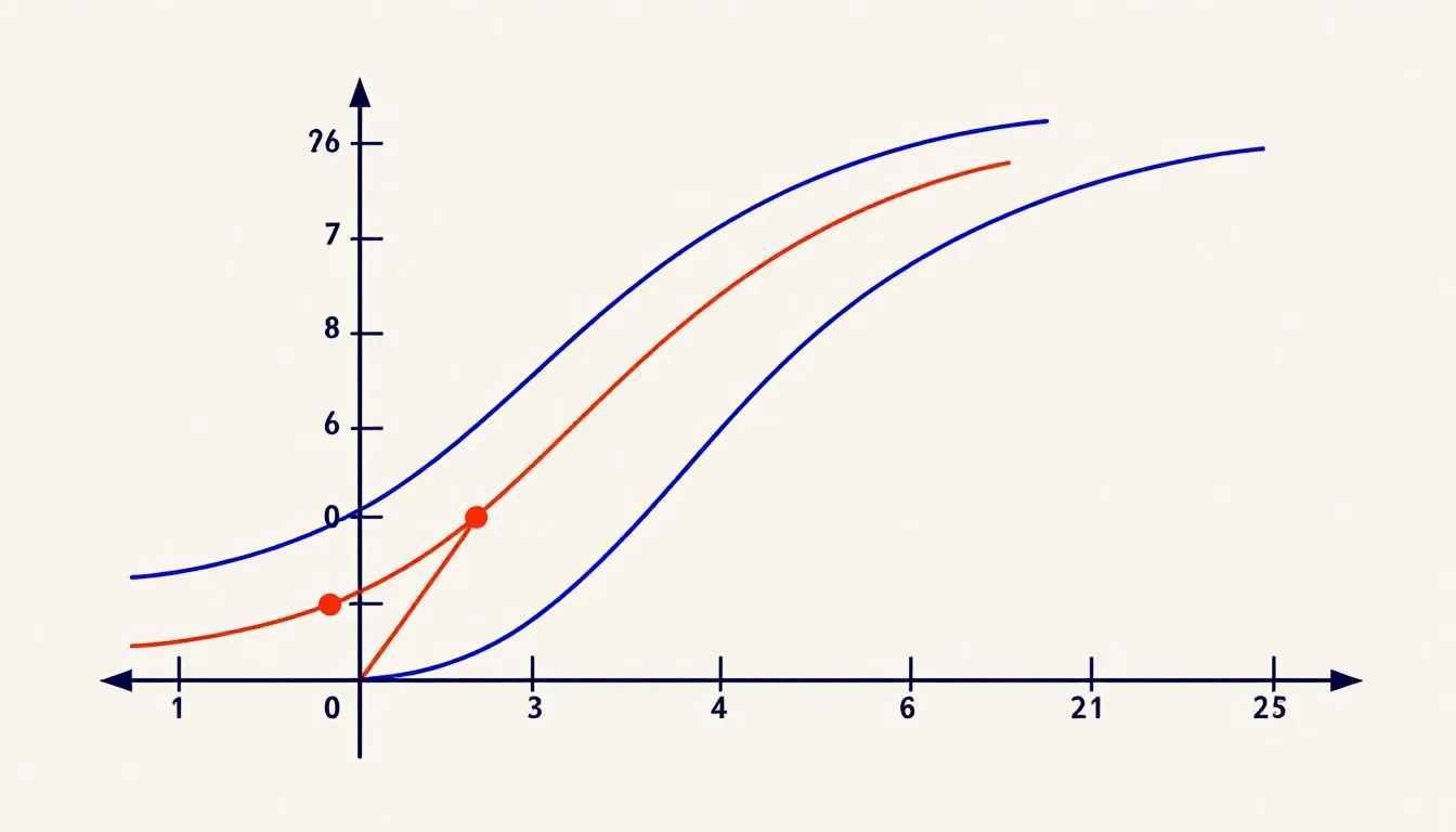 A curved motion graph with a straight tangent line touching one point, illustrating instantaneous velocity
