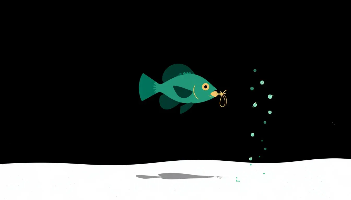 An anglerfish glowing with bioluminescent light in the pitch-black depths of the ocean's midnight zone