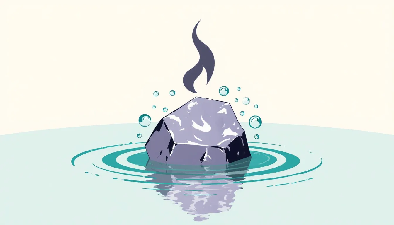 A chunk of potassium metal reacting violently with water, producing bubbles and a small flame