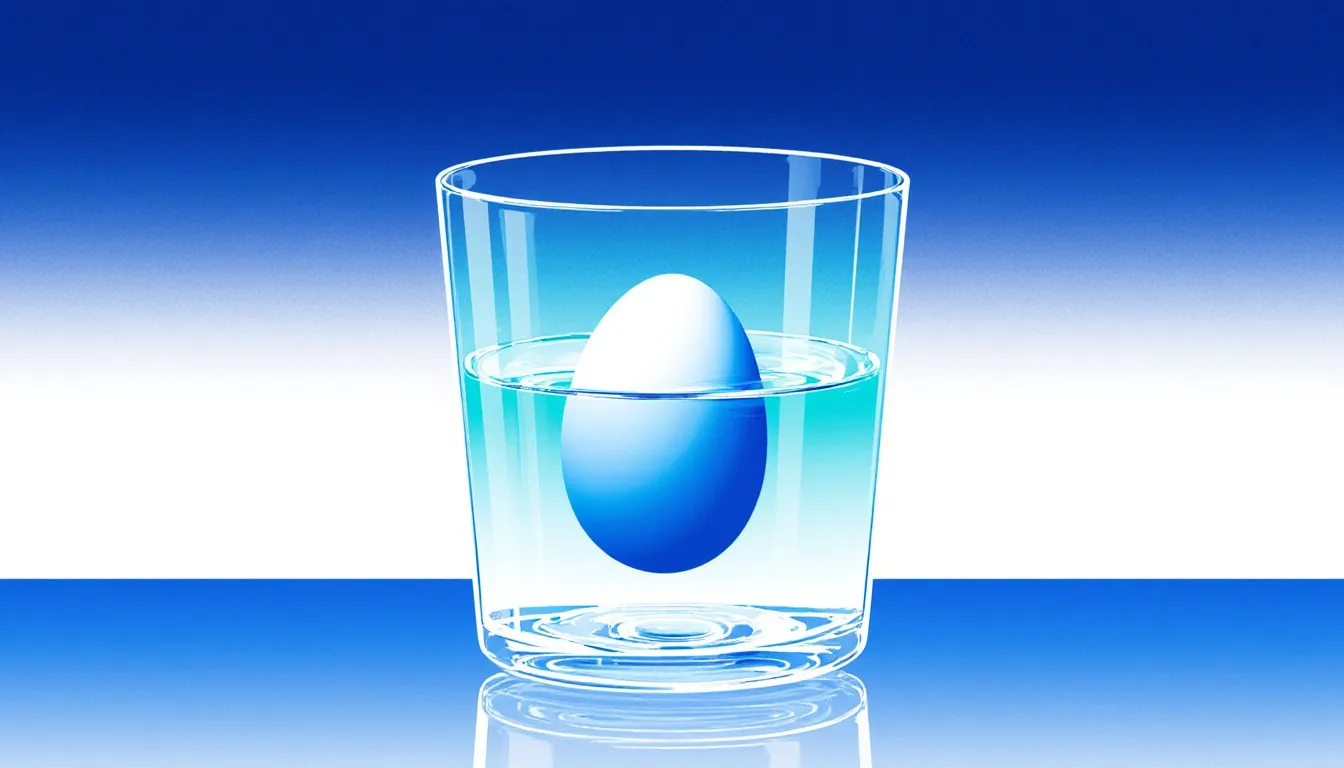 An egg suspended and floating in a glass of water, illustrating a classic science experiment.