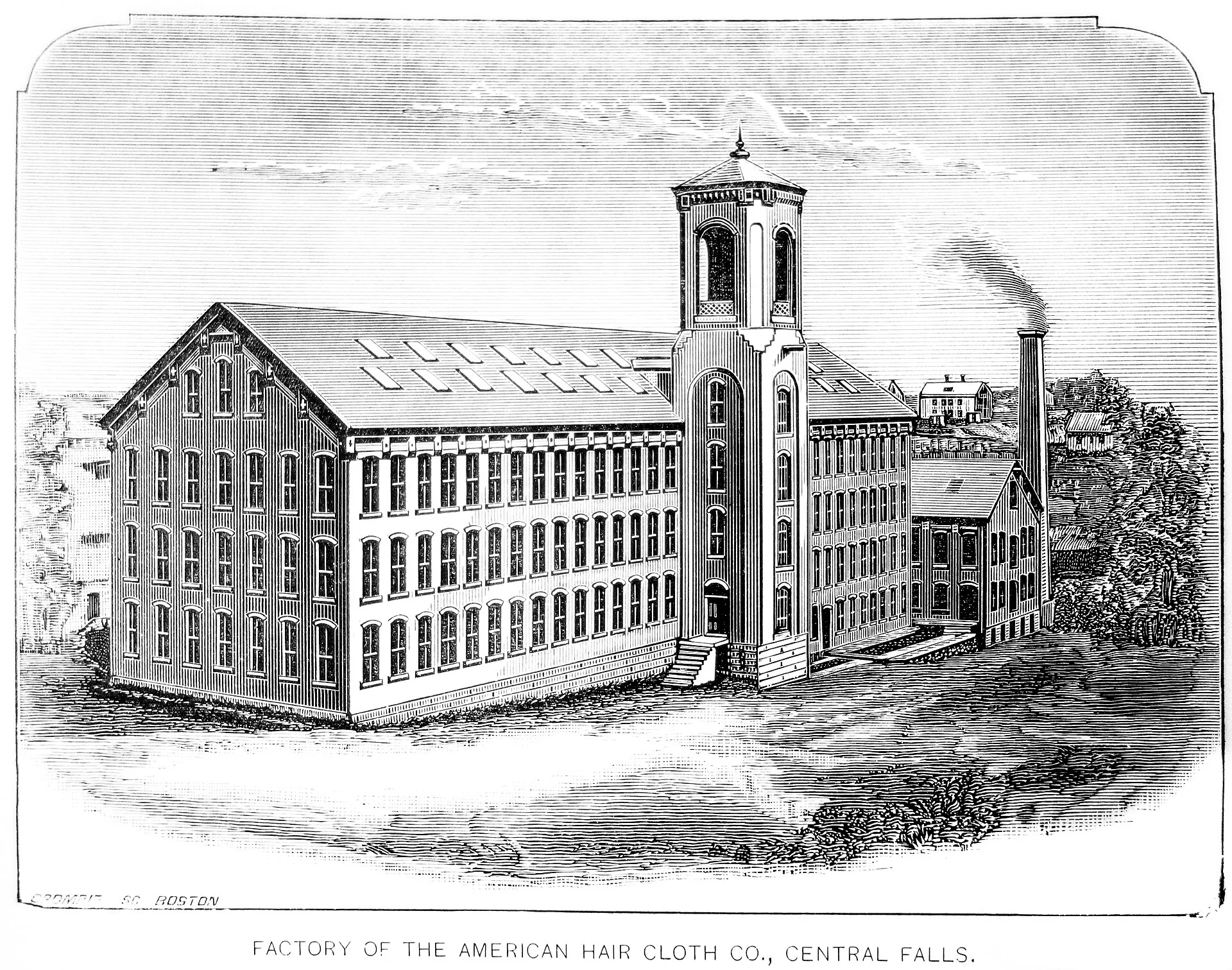 Nineteenth-century engraving of a smoking factory building