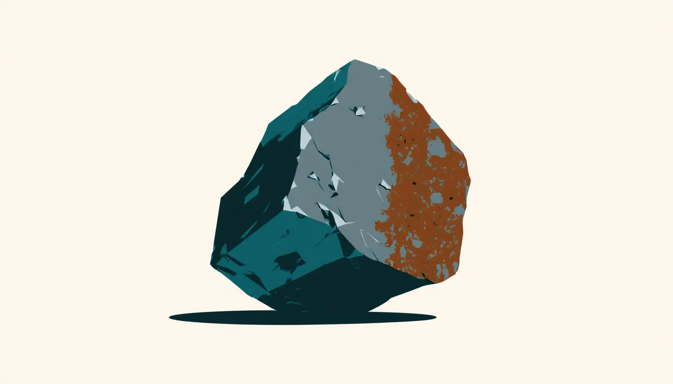 A textured chunk of raw iron ore transitioning into worked metal, representing the element iron.