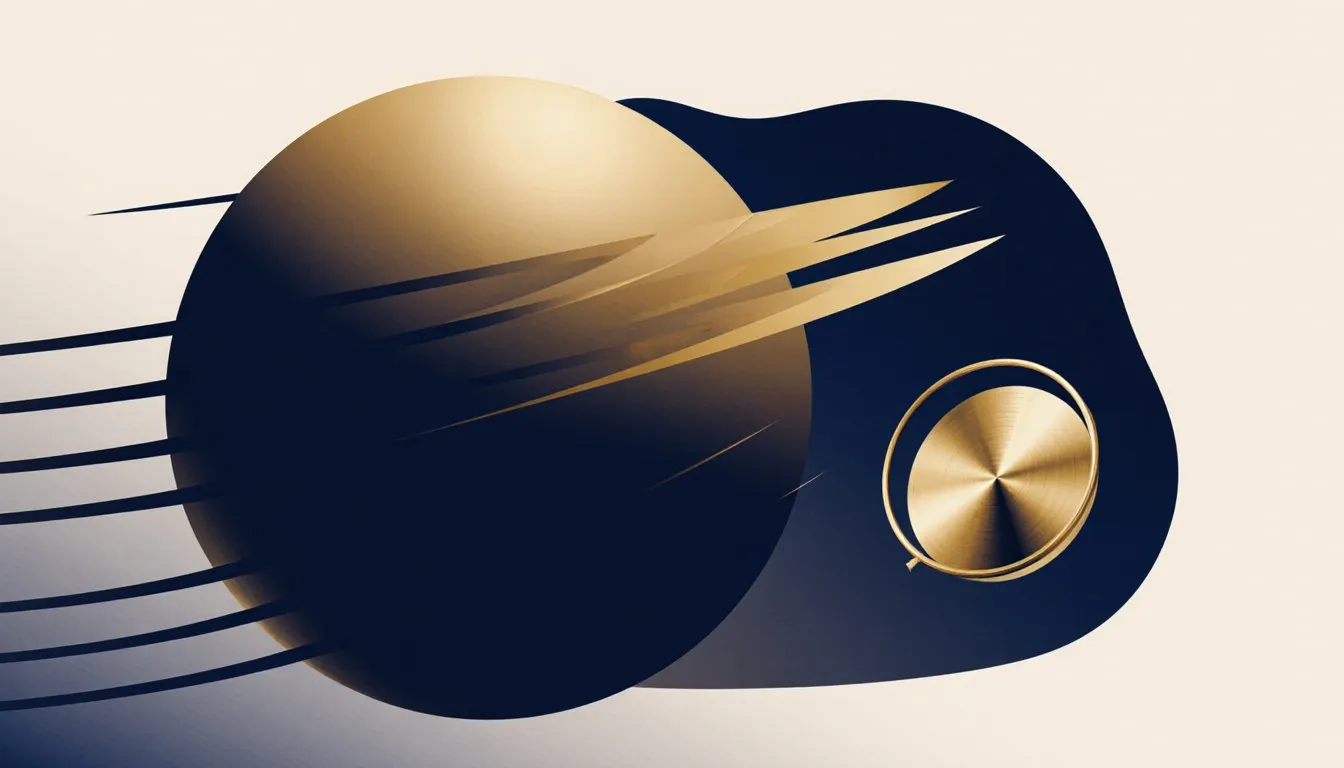 A sphere trailing motion lines beside a spinning disc, illustrating the physics of kinetic and rotational energy