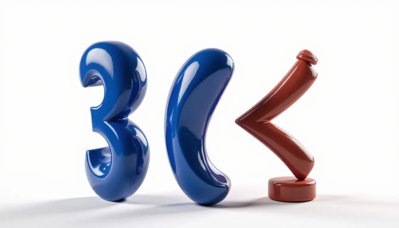 Glossy sculptural sigma, integral, and square-root symbols standing together on a plain surface