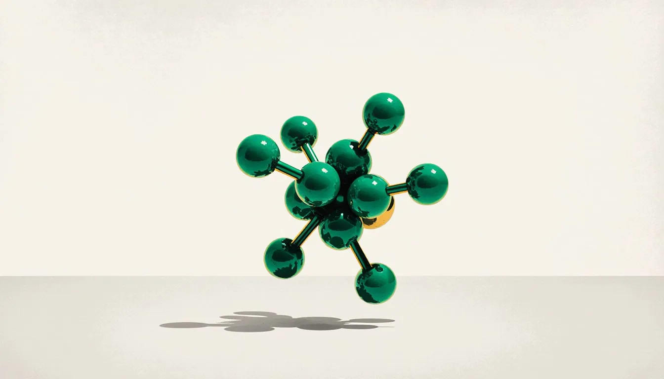 A ball-and-stick molecular model showing atoms of varying sizes joined by connecting bonds