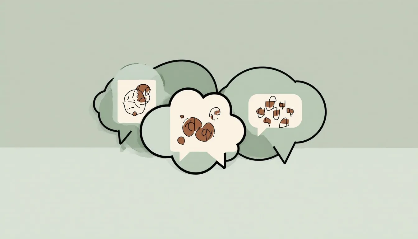 Three differently shaped speech bubbles, each filled with a distinct abstract pattern, representing language shaping thought