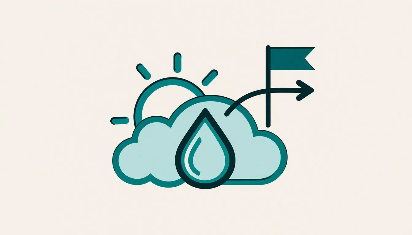 Weather-map symbols for sun, cloud, rain, and wind grouped together as a forecast icon cluster