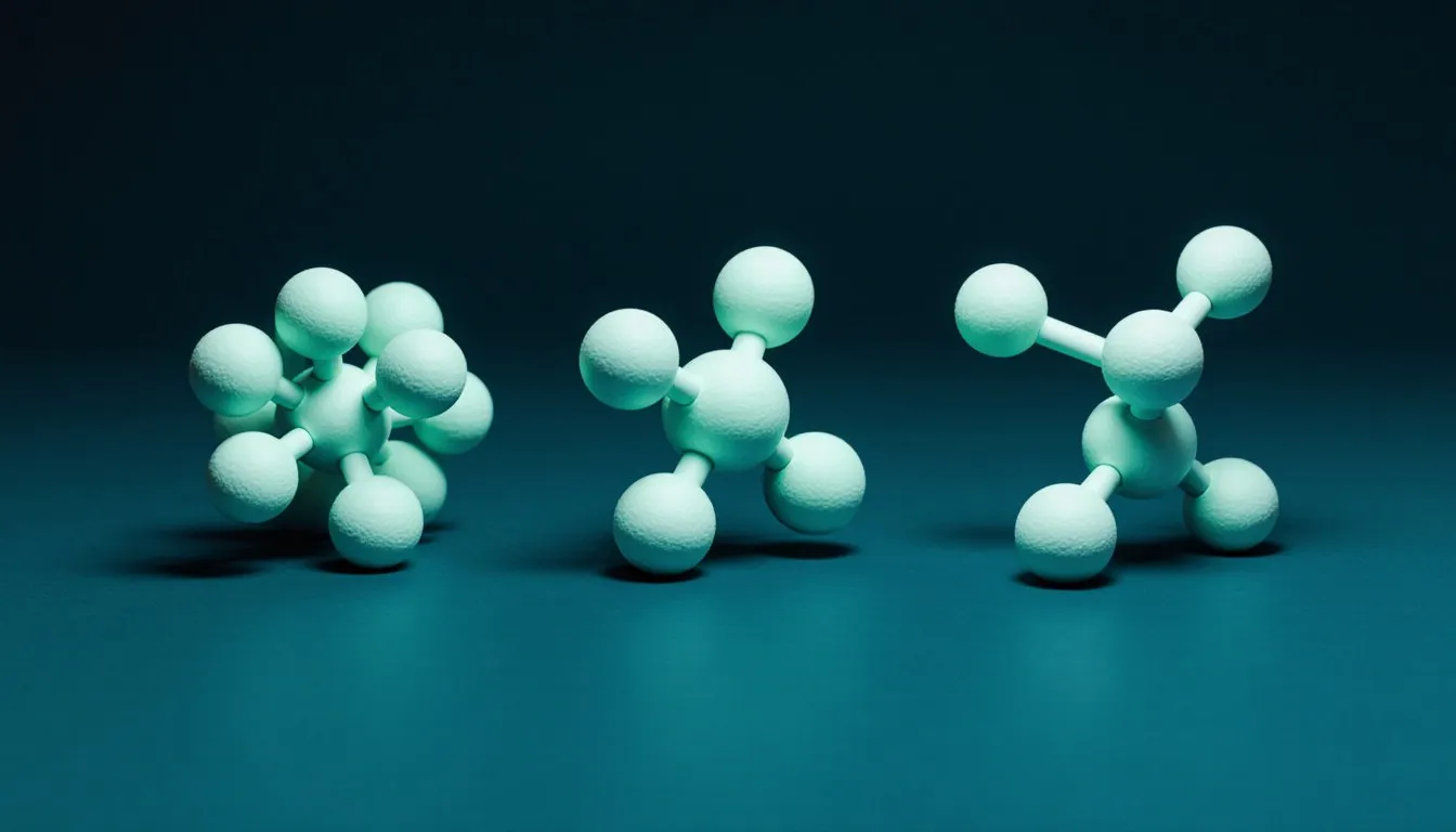 Ball-and-stick molecular models showing the geometric shapes of common polyatomic ions