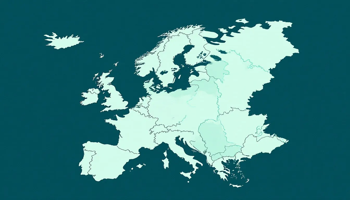 Stylized map of Europe showing the continent divided into distinct country shapes