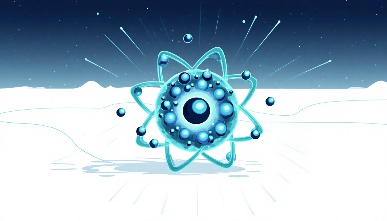 Illustration of an atomic nucleus emitting particles and rays as it undergoes radioactive decay