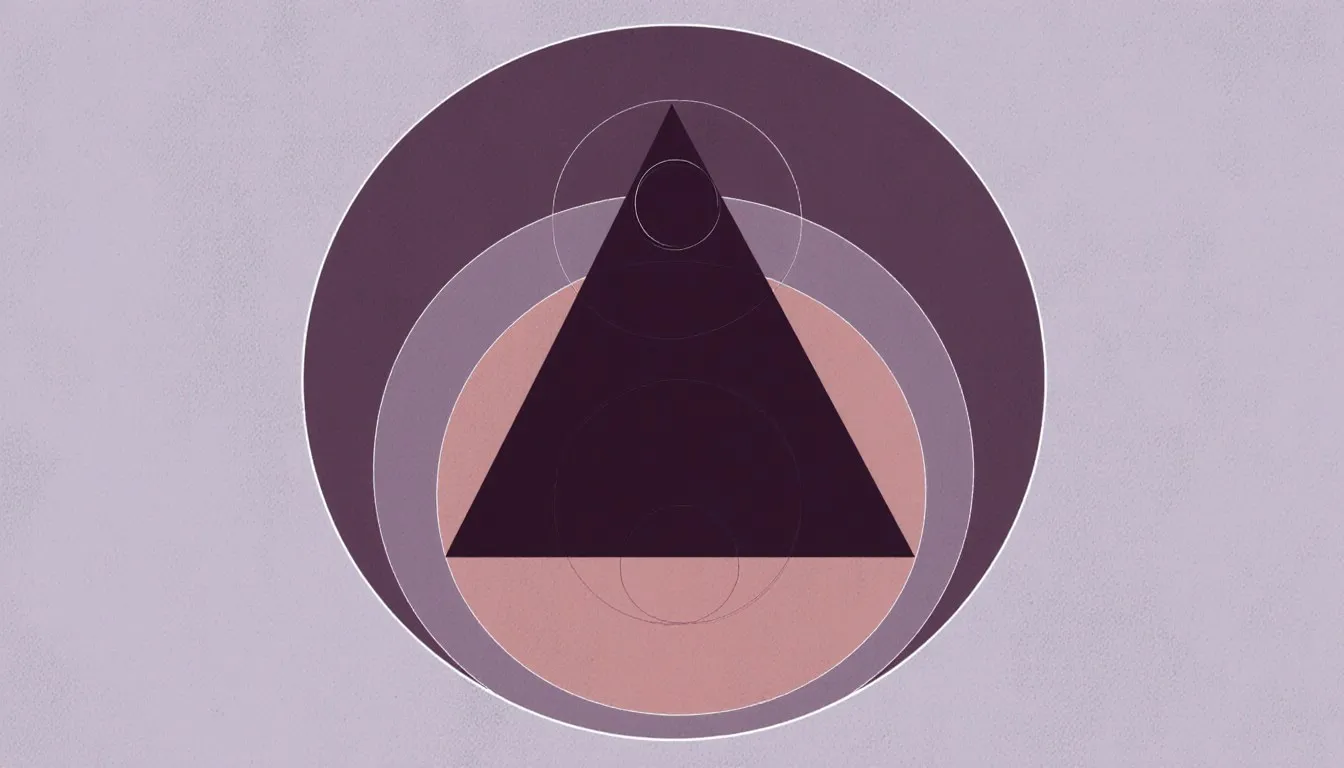 A triangle nested between a small inscribed circle and a larger circumscribed circle, evoking triangle geometry formulas