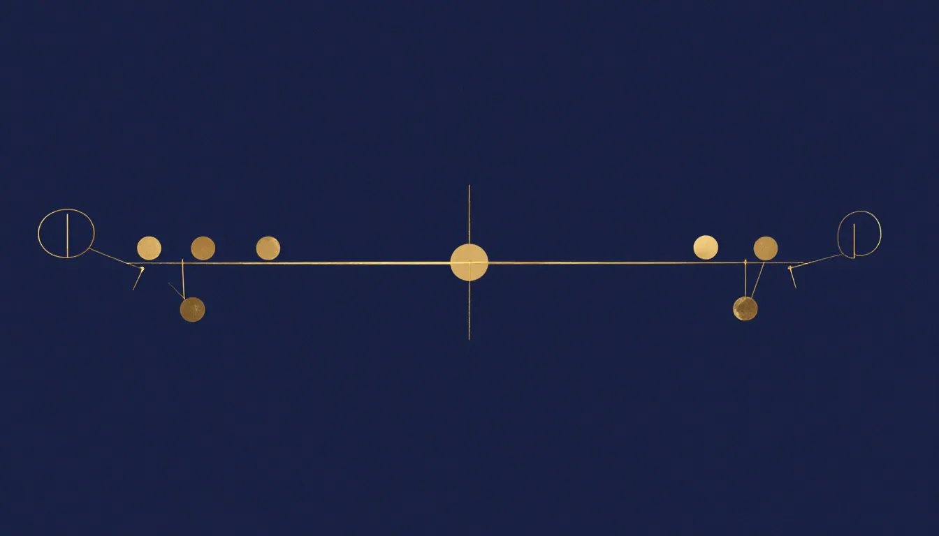 Diagram of dots at varying distances from a central mean line, illustrating statistical deviation