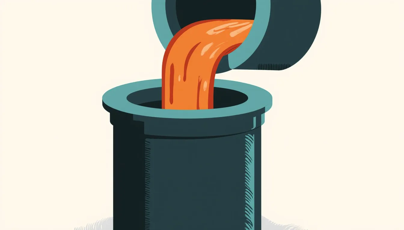 Illustration of glowing molten copper being poured from a crucible, showing copper at its melting point