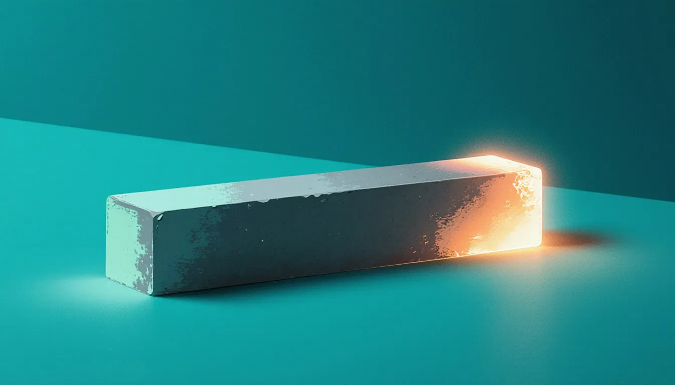 A steel ingot with one end glowing molten hot, illustrating the melting point of steel