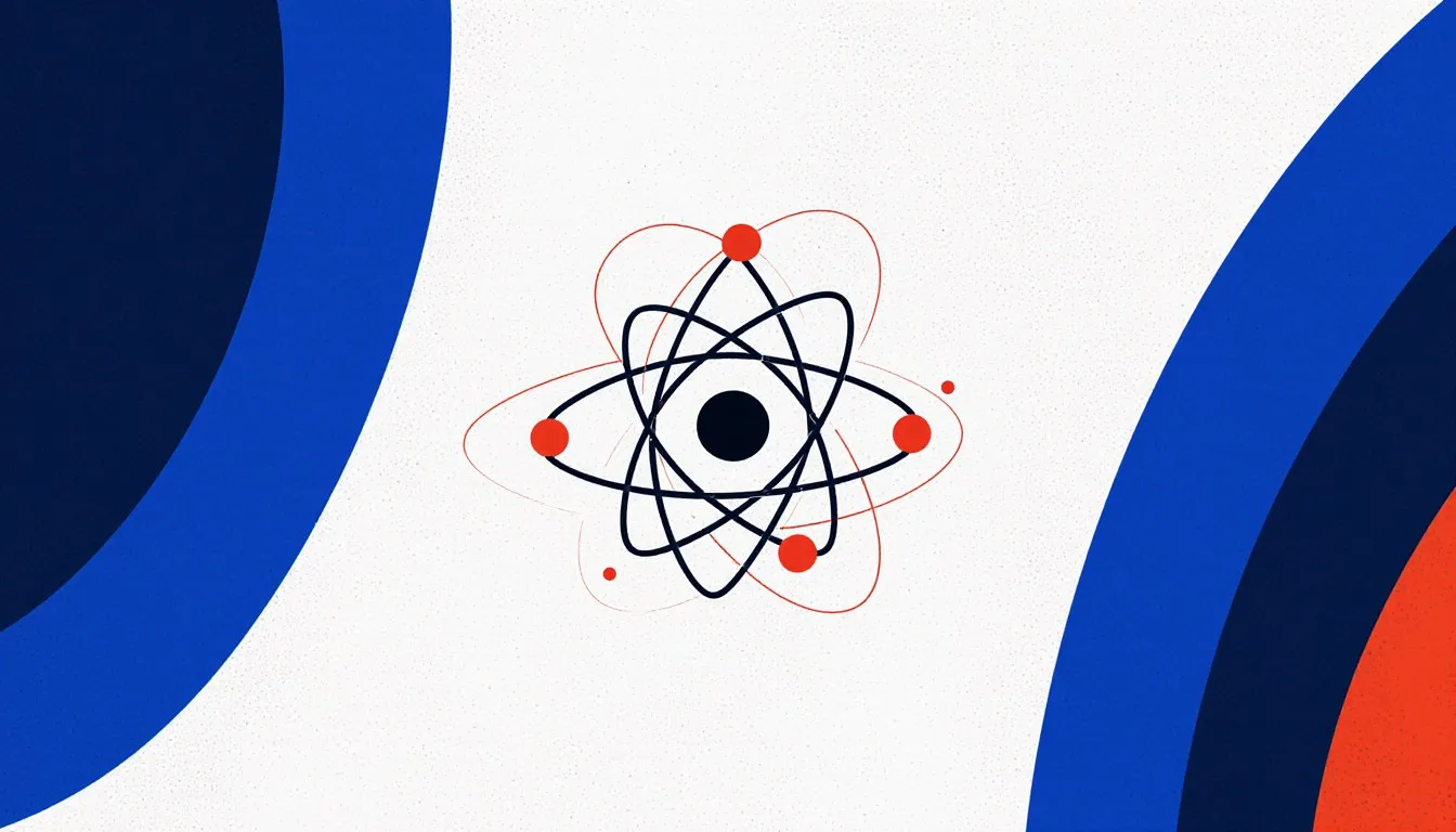 Stylized atomic model with a central nucleus encircled by electron orbital rings, representing mendelevium