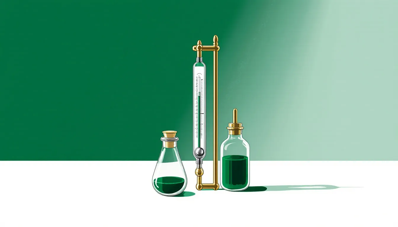 A mercury thermometer, barometer, and vial of liquid mercury shown together, illustrating the element's common uses