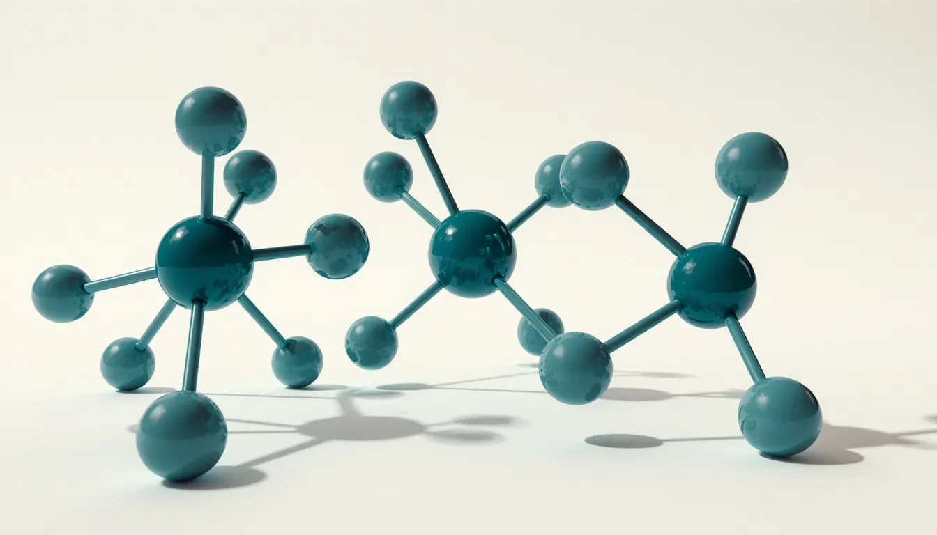 Ball-and-stick models of water, carbon dioxide, and methane molecules grouped together, representing molecular compounds.