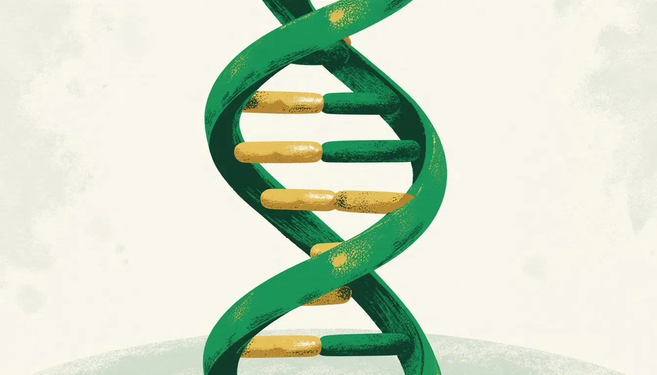 A stylized DNA double helix representing genetic and scientific discoveries.