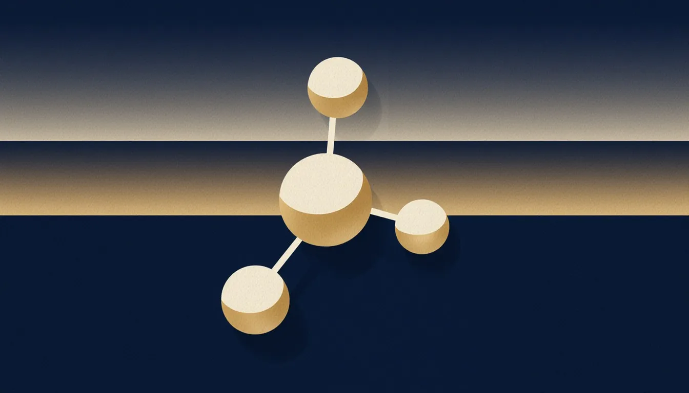 Illustration of a large nitrogen molecule set against simple layered bands representing the sky