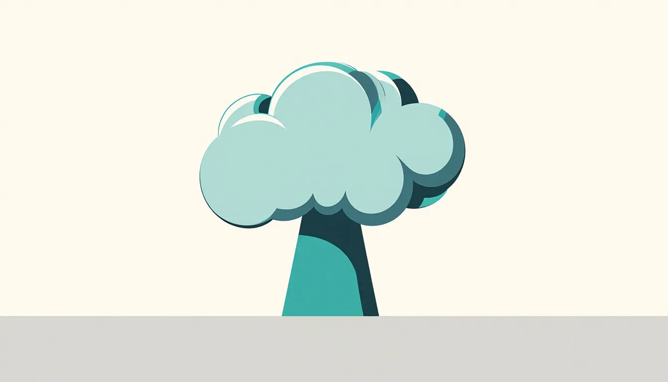 Bold illustration of a mushroom cloud, the iconic signature of a nuclear weapon detonation