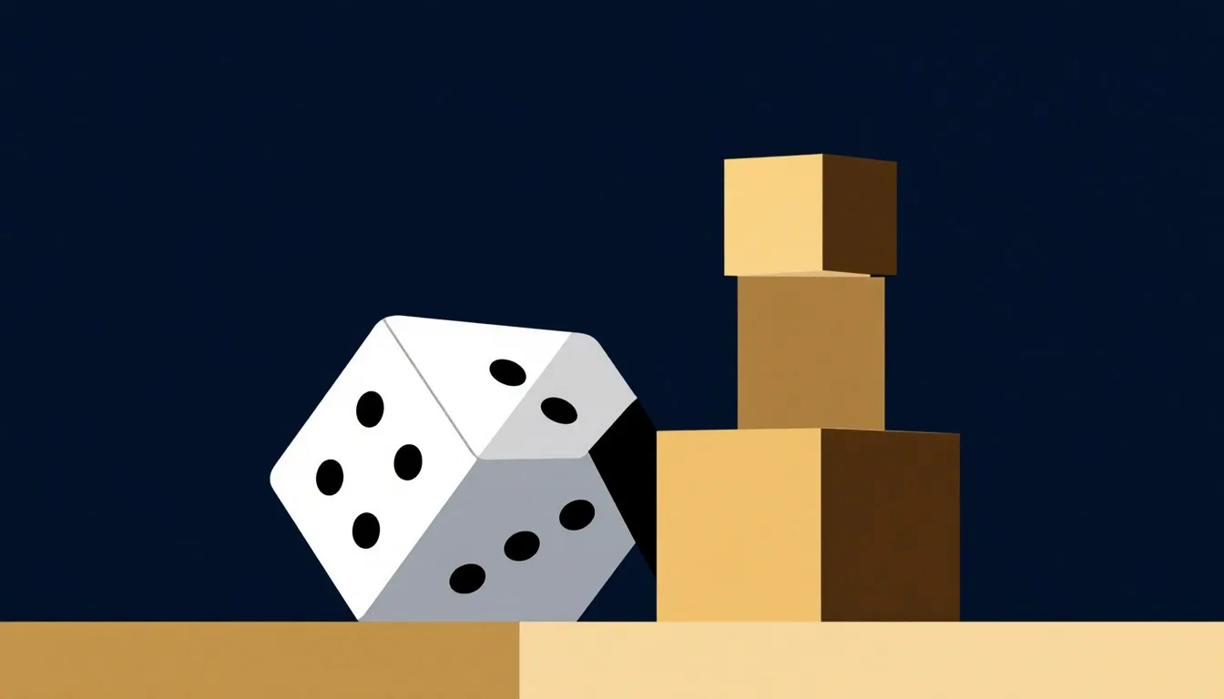 An eight-sided die beside a stacked column of cube blocks, representing octal place-value conversion