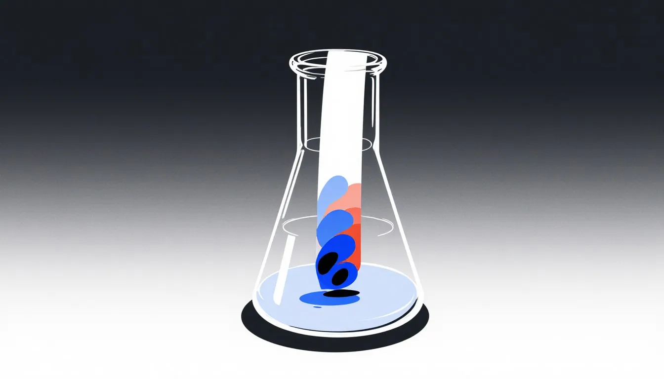 A paper strip in a jar of solvent showing an ink spot separated into bands of color by paper chromatography