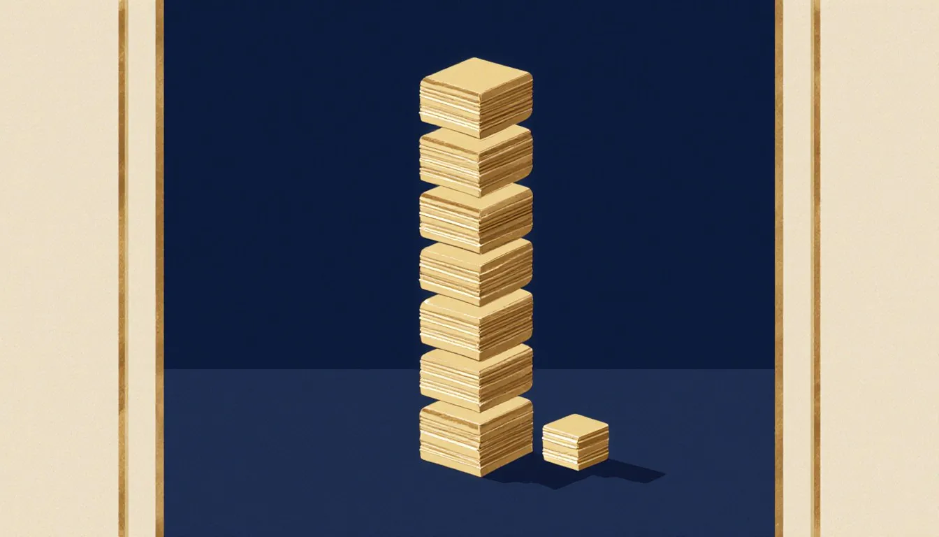 A stacked column of square tiles growing larger toward the bottom, representing element groups on the periodic table.