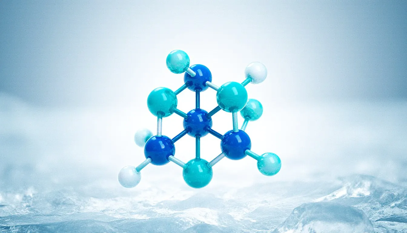 Ball-and-stick model of phosphorus pentoxide showing its cage-like tetrahedral molecular structure
