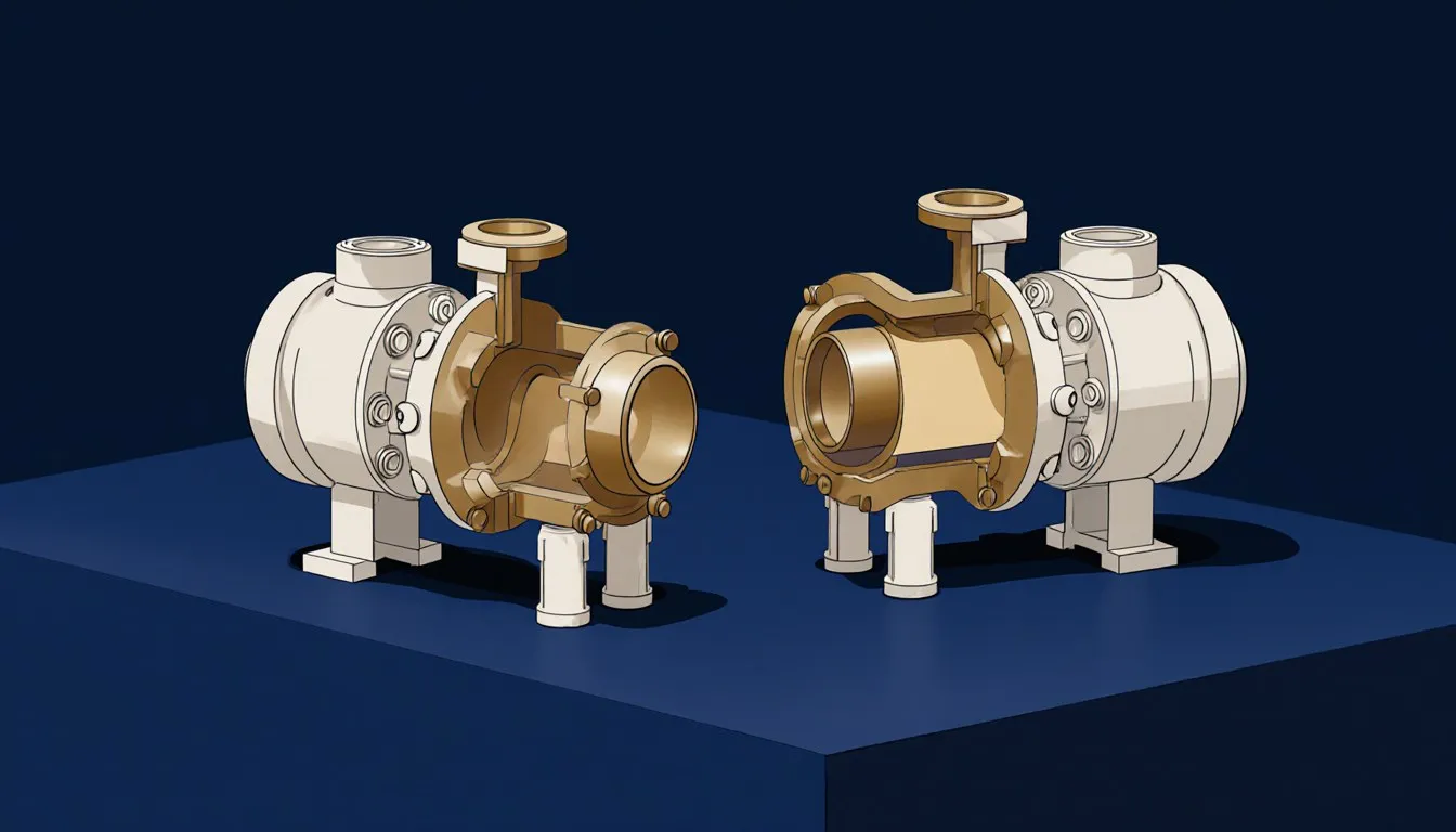 Cutaway illustration comparing a piston pump's cylinder mechanism with a diaphragm pump's flexible membrane