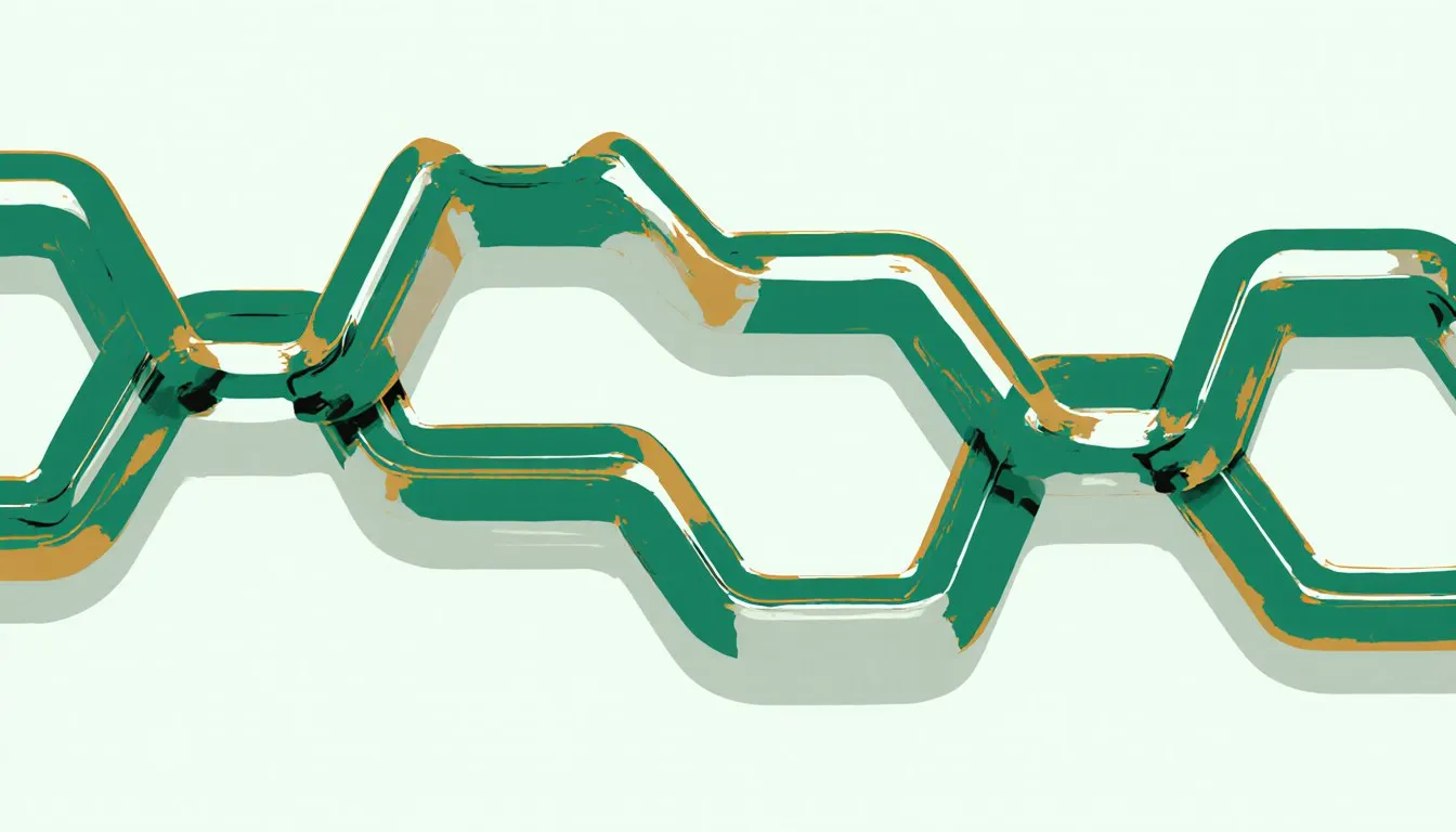Illustration of a branching chain of linked sugar-ring units representing a polysaccharide molecule