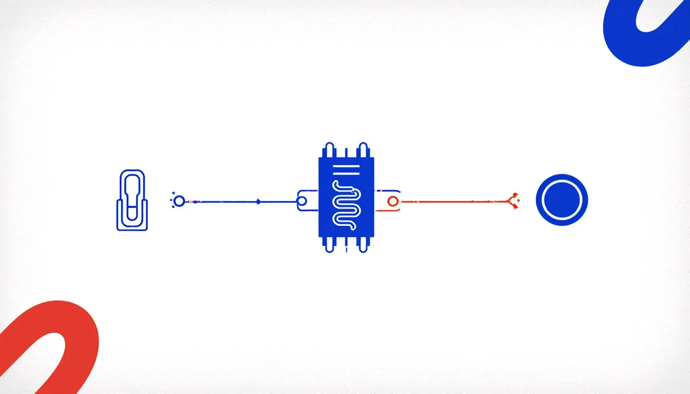 Line-art circuit schematic showing a switch, a coiled relay symbol, and a pushbutton linked by a single wire path