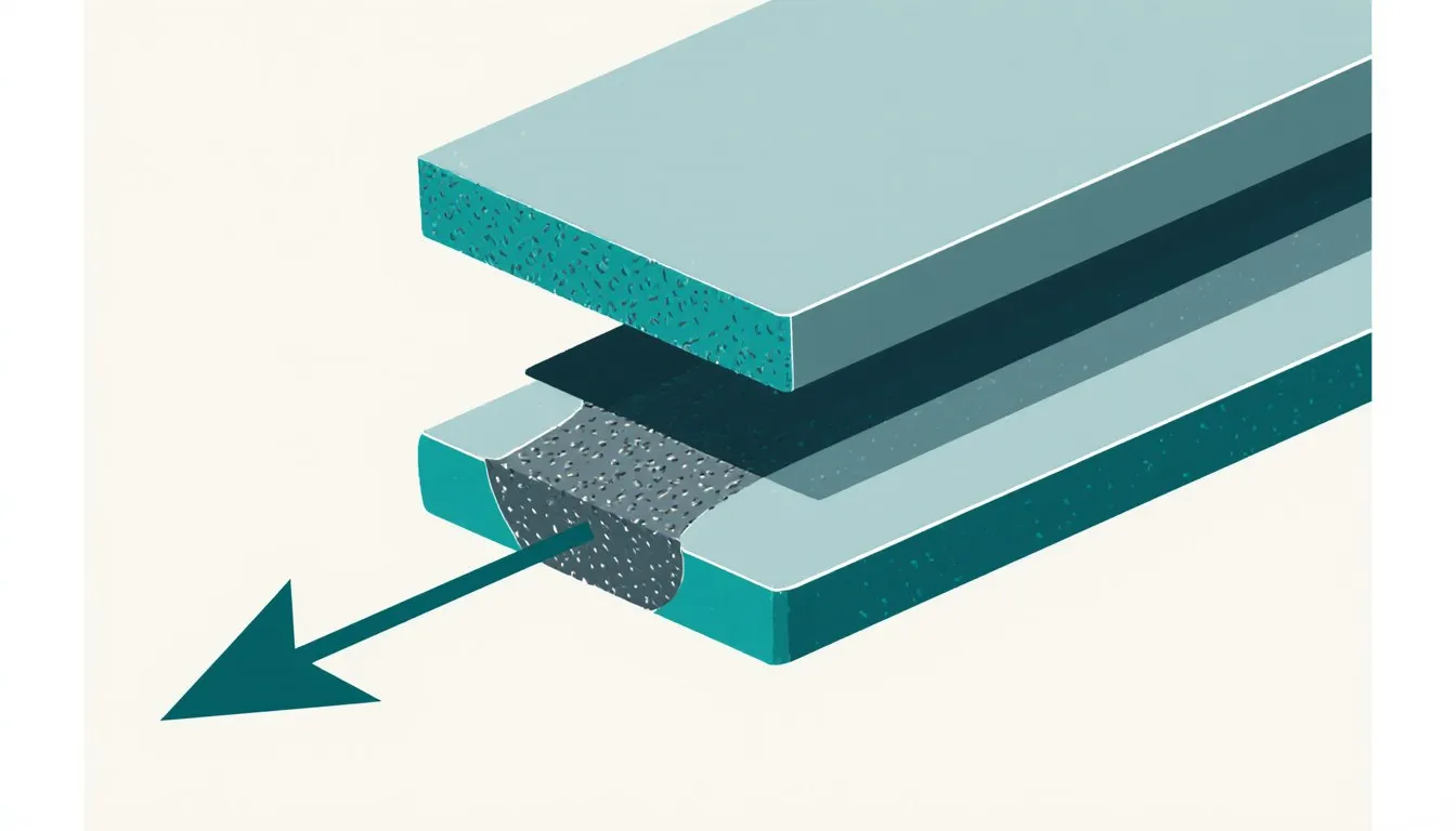 Illustration of a welded metal joint with a leader arrow pointing to the weld seam, representing welding symbol notation