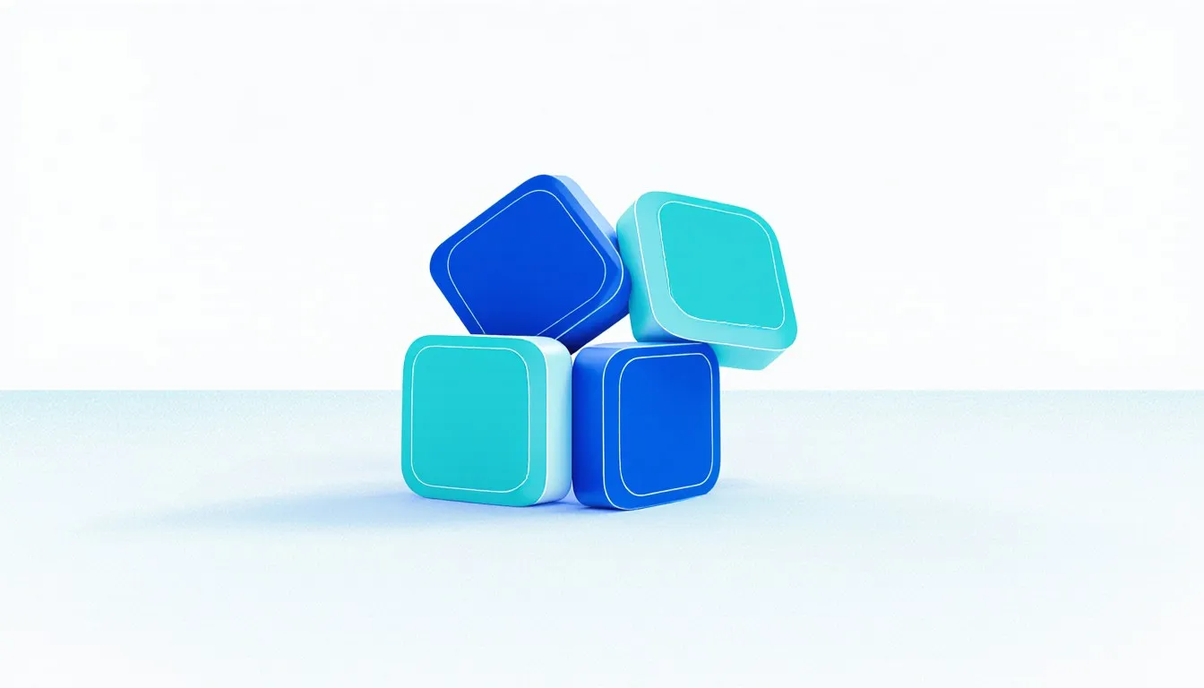 A cluster of colorful square tiles representing the building blocks of the periodic table of elements