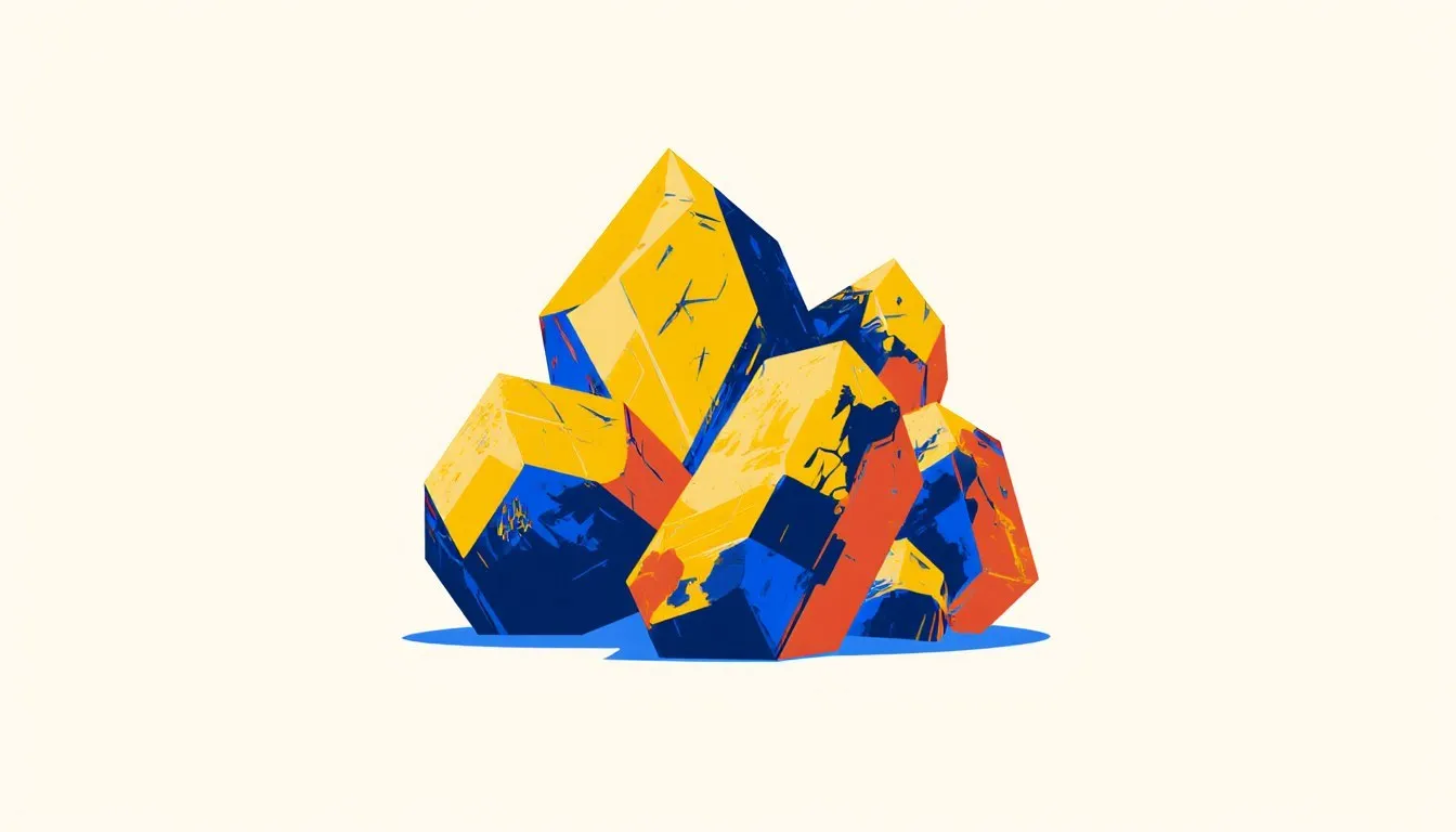 Illustration of a yellow and blue crystal cluster on a cream ground