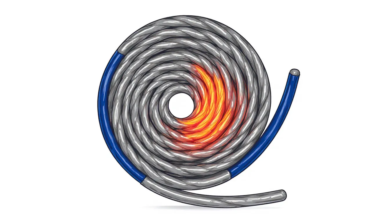 A coiled metal wire glowing orange at its center, illustrating nichrome's use as a heating element.