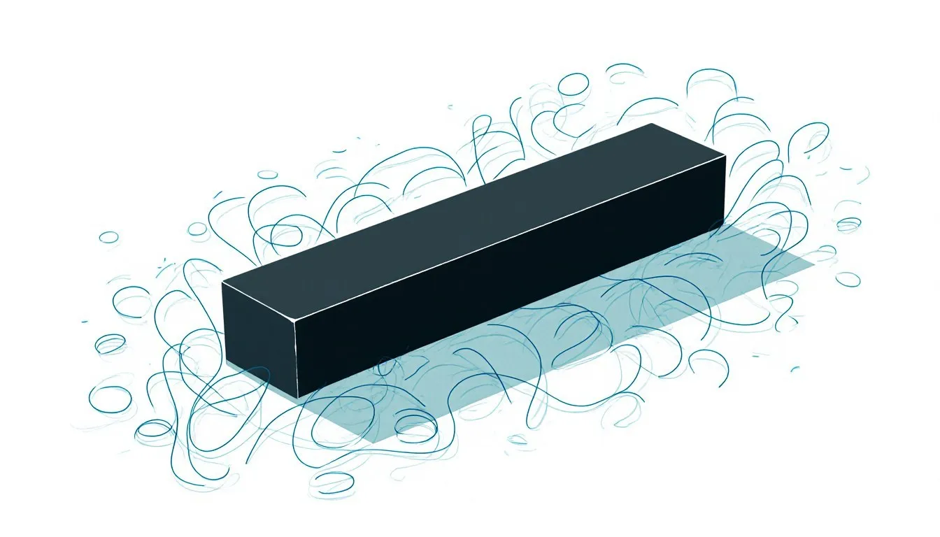 Illustration of a black bar magnet surrounded by looping field lines of filings