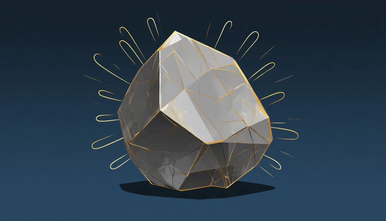A dense chunk of silvery protactinium metal with faint radiating lines suggesting radioactivity