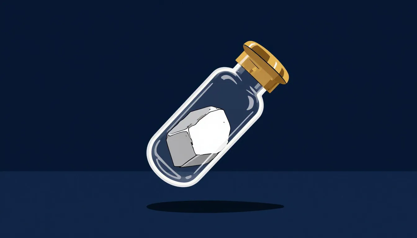 A piece of soft, silvery-white rubidium metal sealed inside a glass ampoule