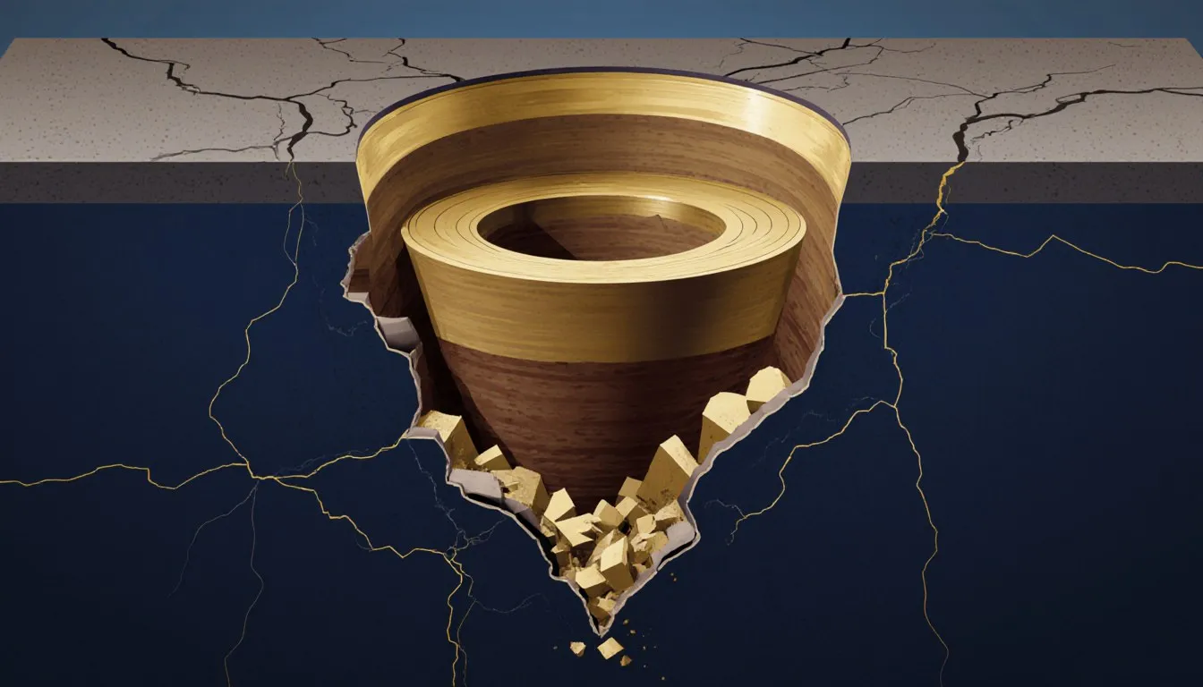 Cross-section illustration of a sinkhole where the ground has collapsed into a hidden underground cavity