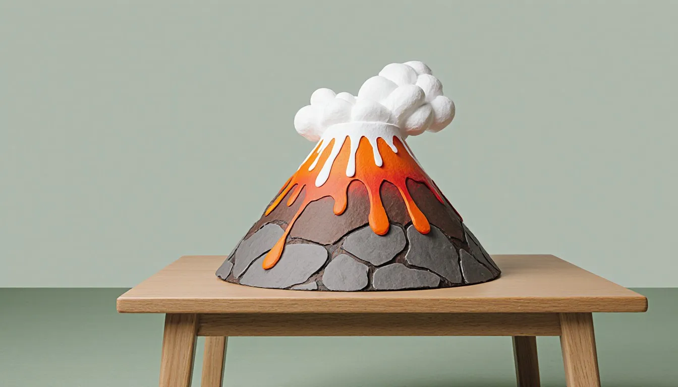 A model volcano erupting with foam, a classic hands-on science fair project