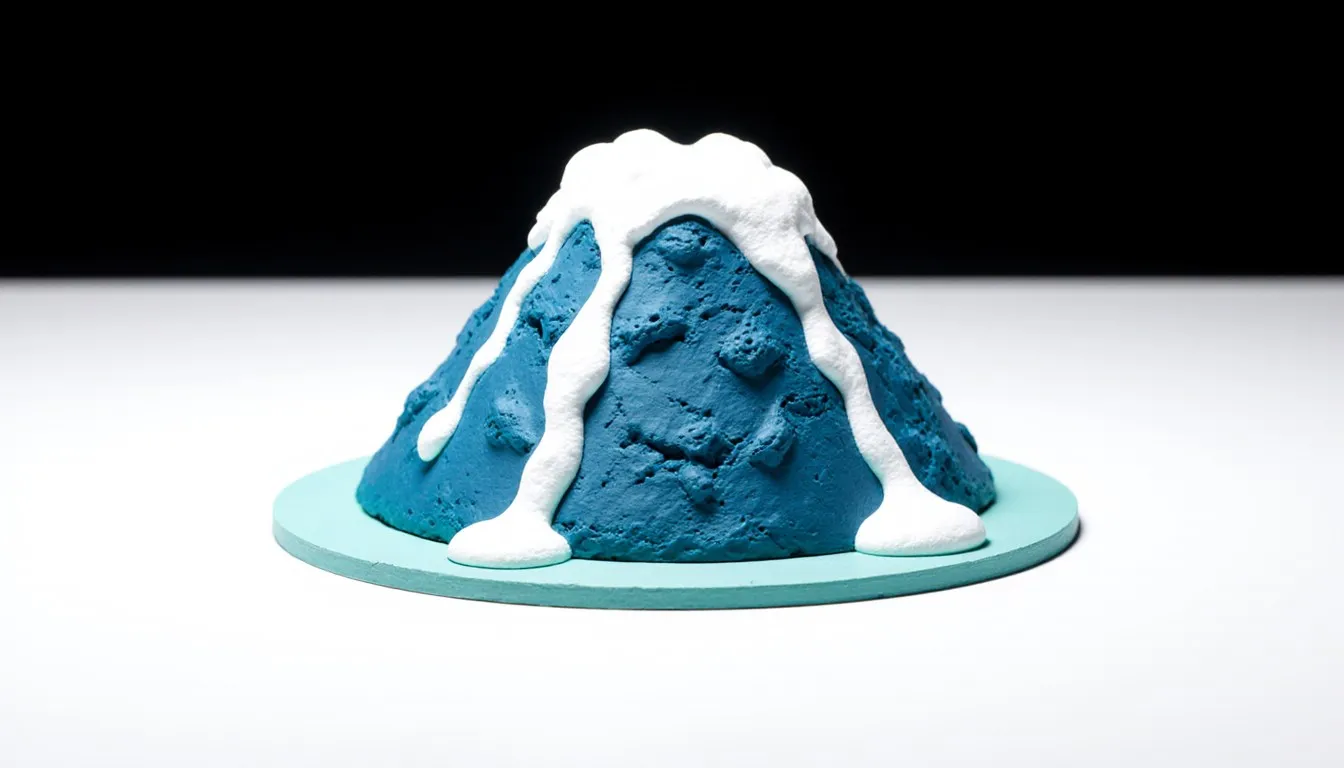 A model volcano erupting with foam, a classic science fair project centerpiece