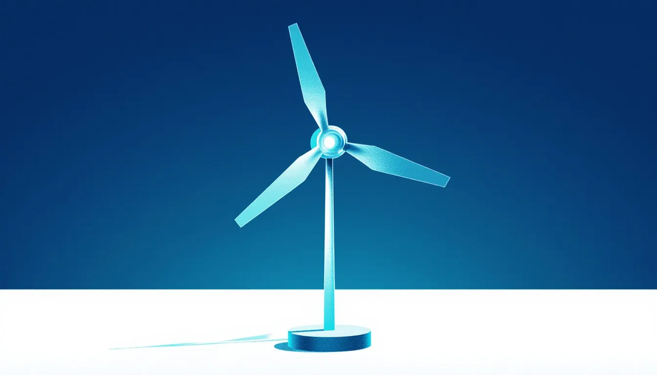 A small model wind turbine with angled blades, representing a science fair windmill energy experiment