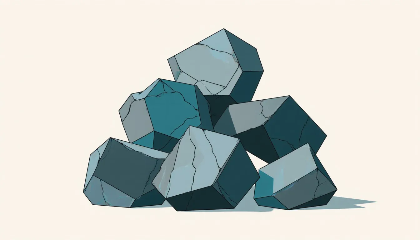 Illustration of raw crystalline silicon chunks with jagged, metallic blue-grey faceted surfaces