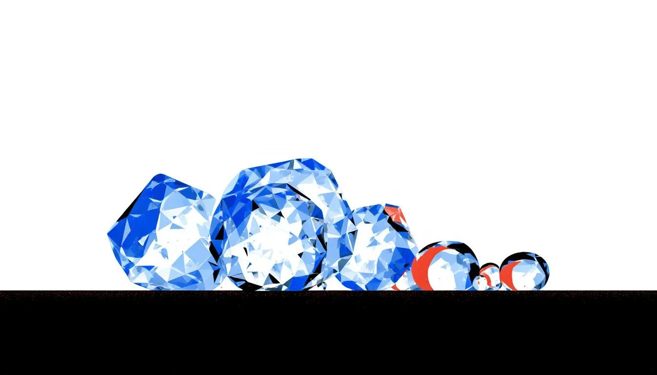 Illustration of a pile of blue-white ice chunks and hailstones