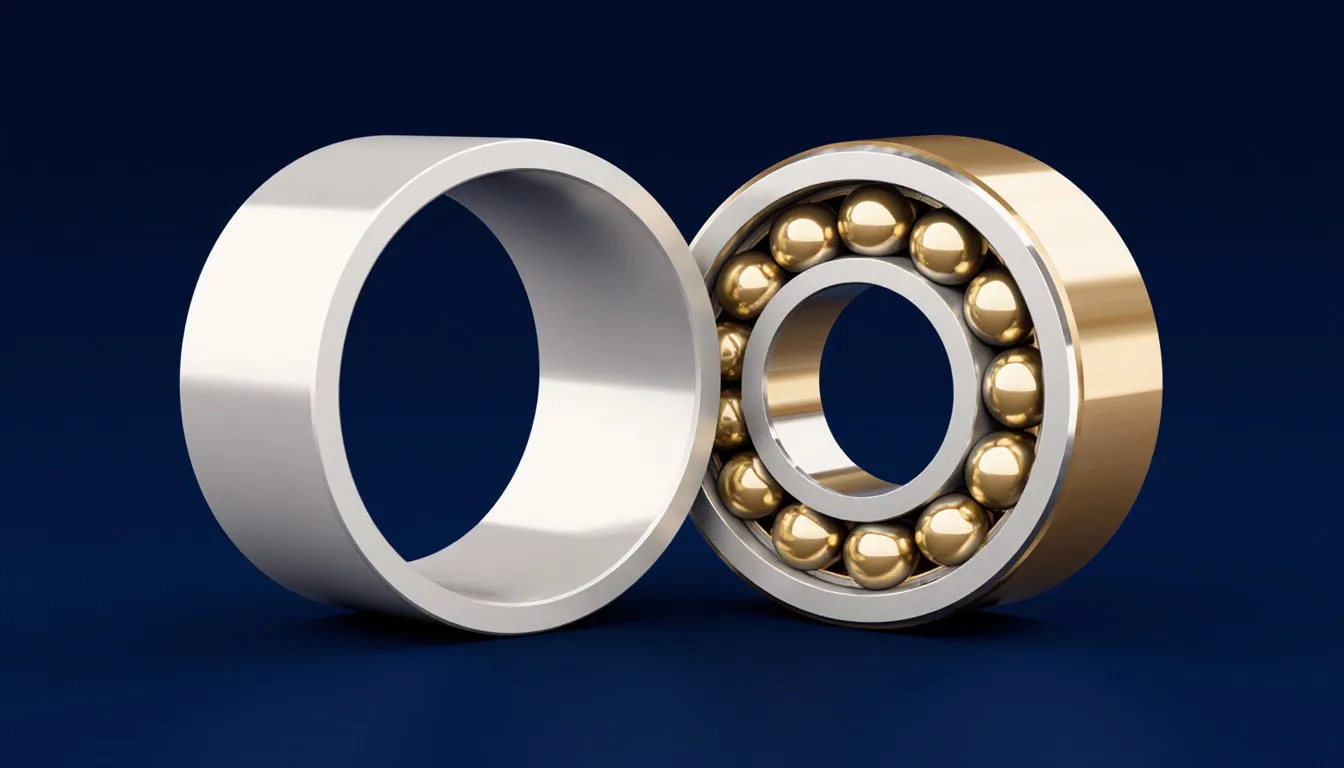 Cutaway illustration comparing a plain sleeve bearing with a ball bearing's ring of rolling balls