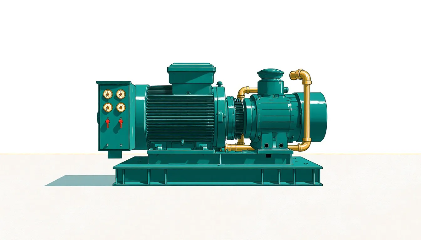 Illustration of an industrial rotary phase converter with control dials and conduit connections