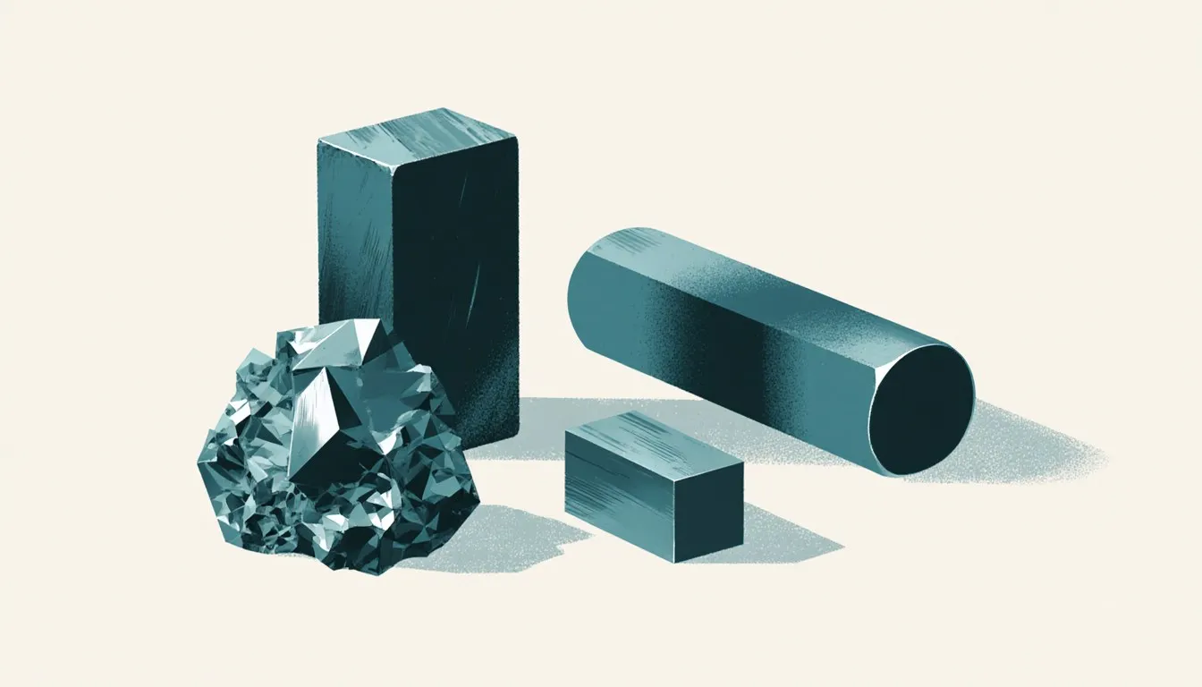 Three raw metal ingots of differing textures, representing tungsten, osmium, and titanium