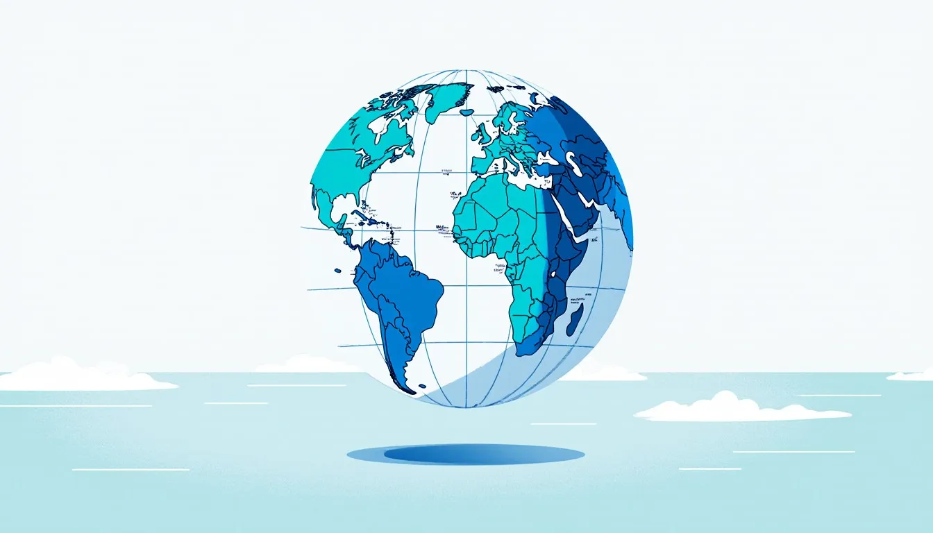 Stylized globe with landmasses divided into many distinct bordered segments representing the world's countries
